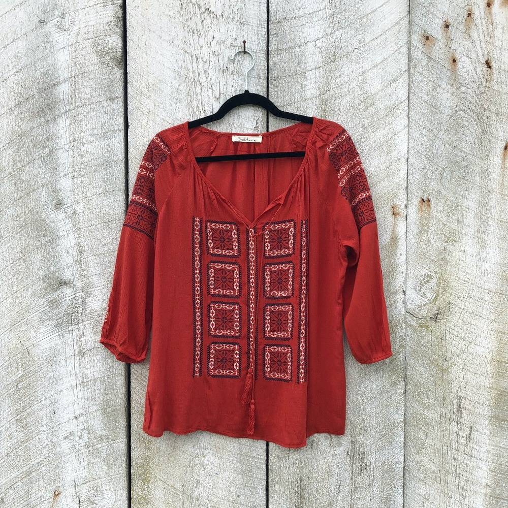 Solitaire | orange embroidered boho flowy top